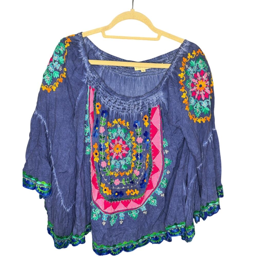 RUBYYAYA Embroidered Peasant Blouse Size M